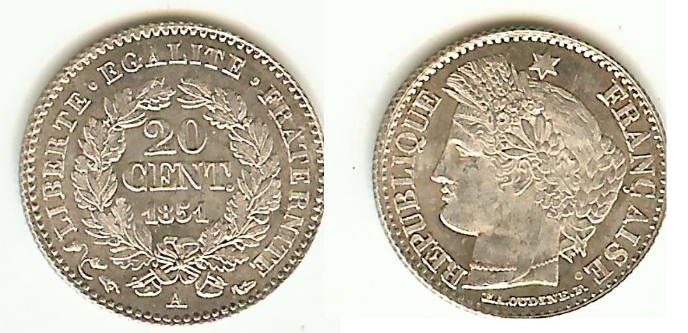 20 Centimes Cérès 1851A BU
